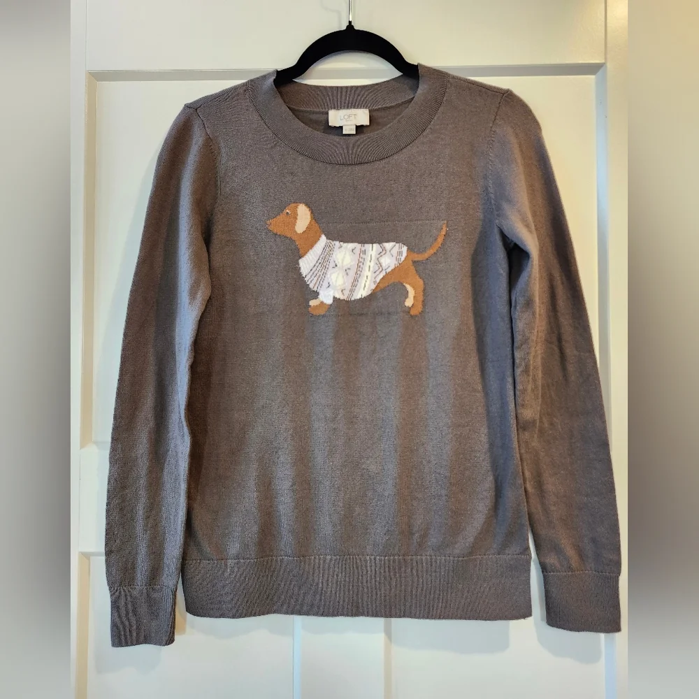 NWT LOFT Charcoal Sweater with Dog Motif
